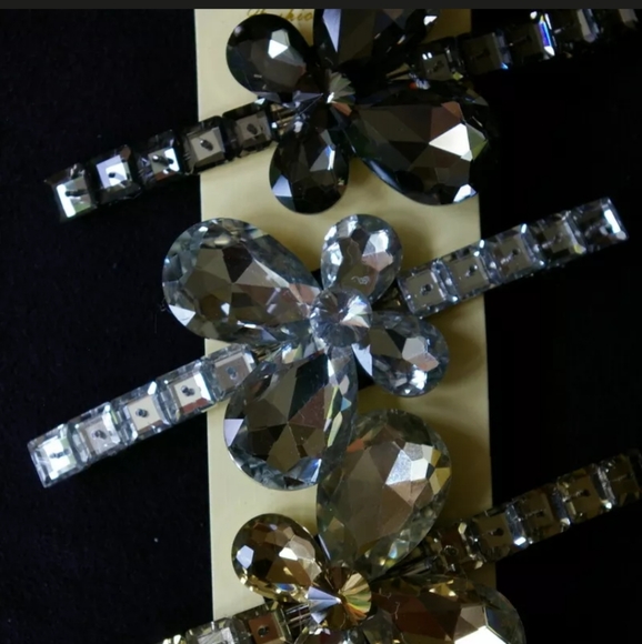 3 Butterfly Barrettes Plastic Rhinestones 4" - Picture 6 of 8